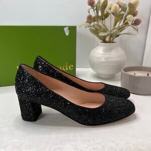 Kate Spade Delores Chunky Heel Sparkle Pump Black S570446 Women 7.5M Light wear